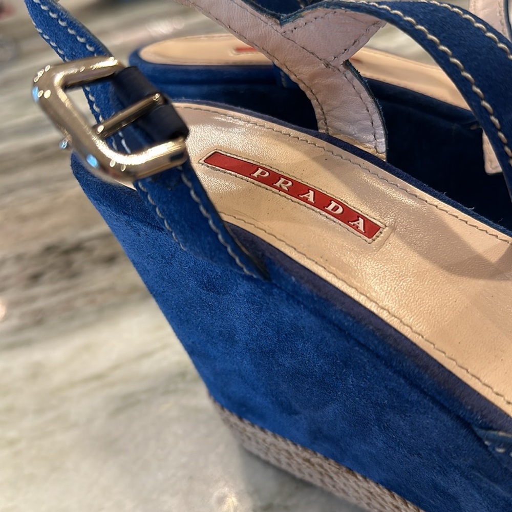 Prada Sports Suede Espadrilles sandals navy , platform, Mary lane strap & buckle - Picture 5 of 7